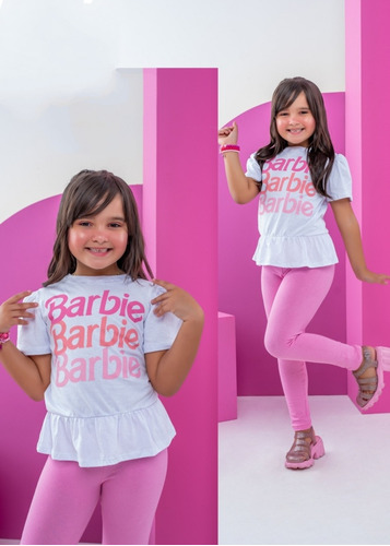 Conjunto Infantil Barbie Roupa Legging Menina Rosa Inverno